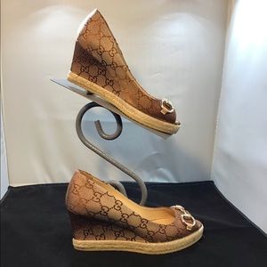 Gucci open toed designer wedge shoes
